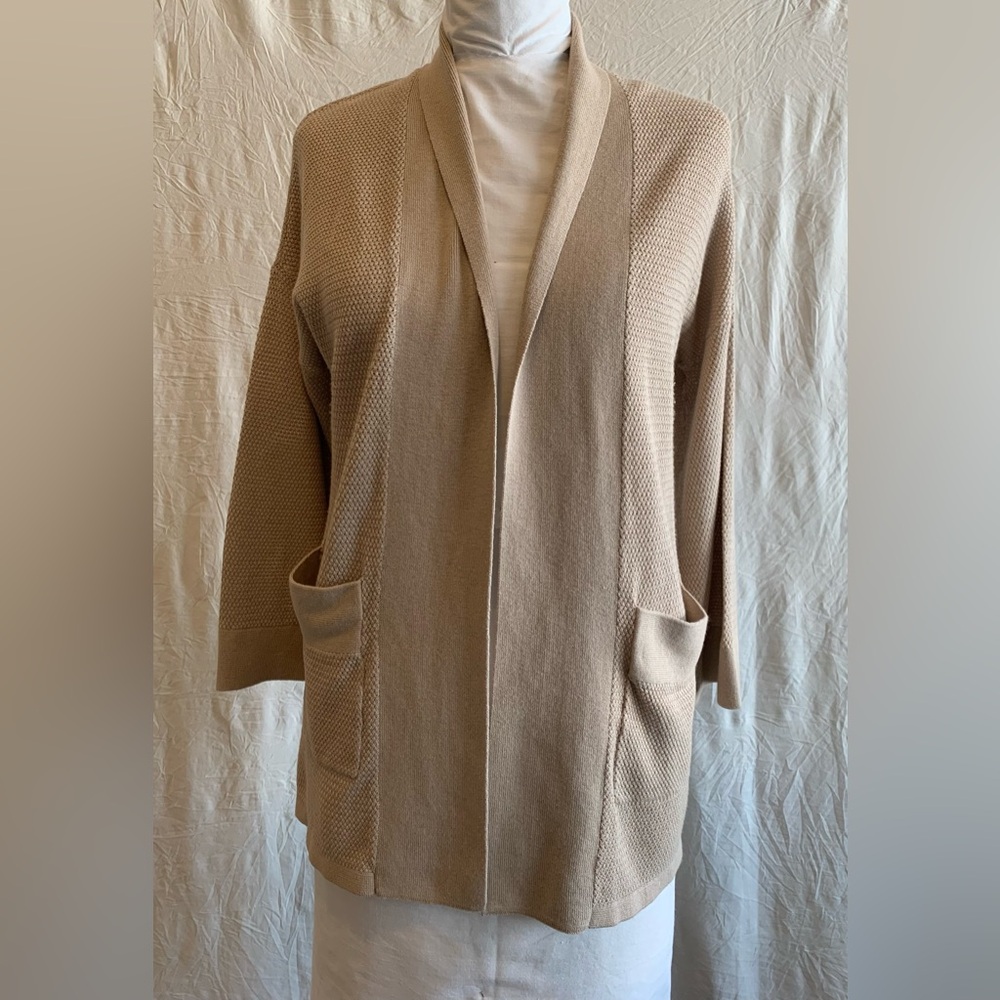 Wilfred Chic Taupe Knit Open-Front Cardigan Sweater w‎ Pockets